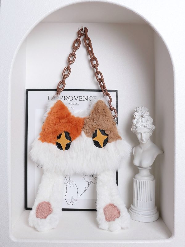 Plush Cat Crossbody Bag for Women - Soft Three-Color Face-Covering Design, Autumn/Winter Niche Style