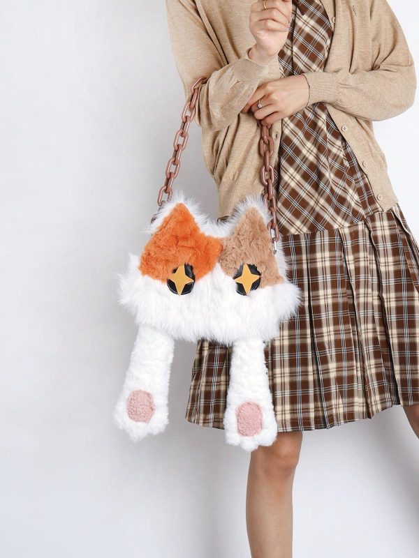 Plush Cat Crossbody Bag for Women - Soft Three-Color Face-Covering Design, Autumn/Winter Niche Style