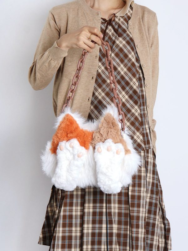 Plush Cat Crossbody Bag for Women - Soft Three-Color Face-Covering Design, Autumn/Winter Niche Style