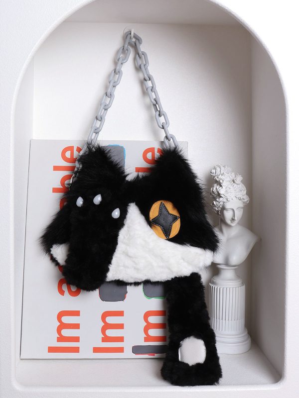 Plush Cow Cat Crossbody Bag for Students - Cute Face-Covering Design, Autumn Winter Niche Style