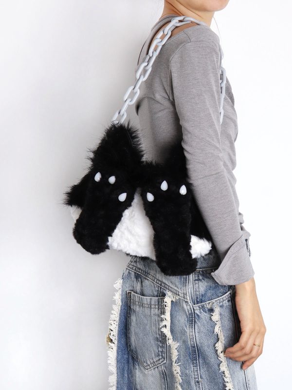 Plush Cow Cat Crossbody Bag for Students - Cute Face-Covering Design, Autumn Winter Niche Style