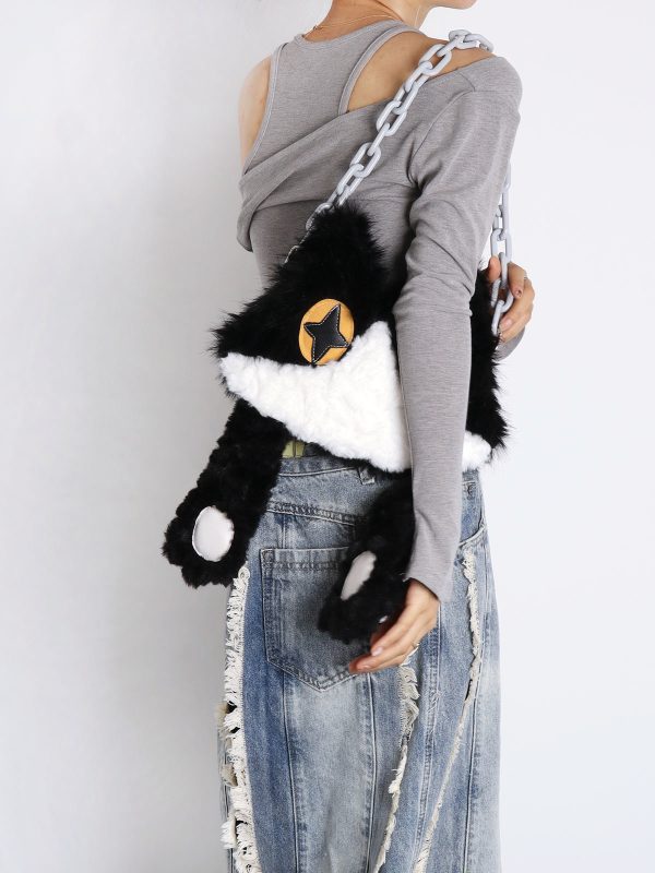 Plush Cow Cat Crossbody Bag for Students - Cute Face-Covering Design, Autumn Winter Niche Style