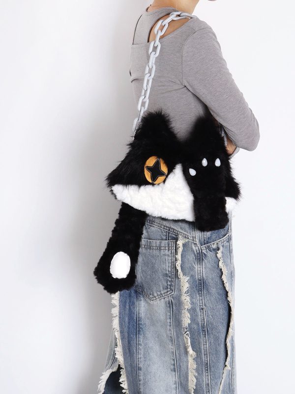 Plush Cow Cat Crossbody Bag for Students - Cute Face-Covering Design, Autumn Winter Niche Style