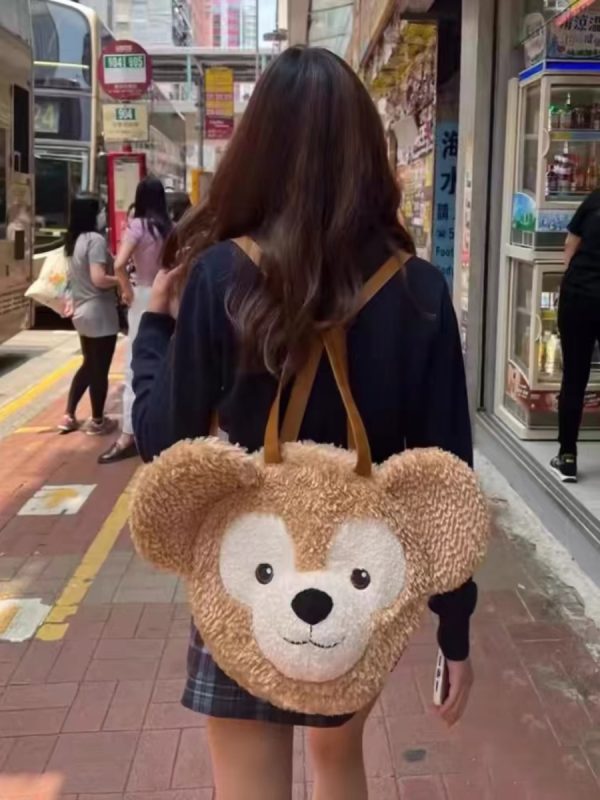 Plush Duffy Bear Big Face Bag - Versatile Cartoon Teddy Bear Doll Double Shoulder Handbag in Snow Pear Rose - Y2K Style