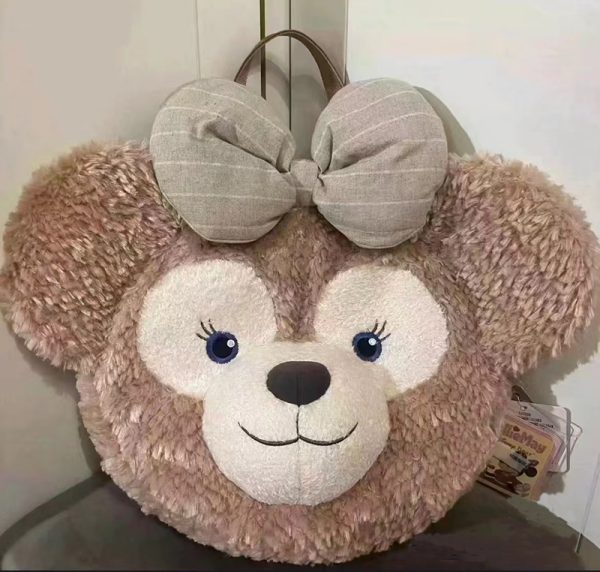 Plush Duffy Bear Big Face Bag - Versatile Cartoon Teddy Bear Doll Double Shoulder Handbag in Snow Pear Rose - Y2K Style