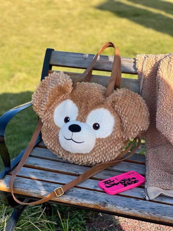 Plush Duffy Bear Big Face Bag - Versatile Cartoon Teddy Bear Doll Double Shoulder Handbag in Snow Pear Rose - Y2K Style