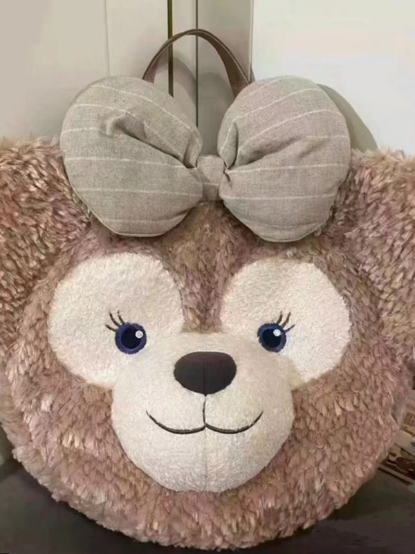 Plush Duffy Bear Big Face Bag - Versatile Cartoon Teddy Bear Doll Double Shoulder Handbag in Snow Pear Rose - Y2K Style