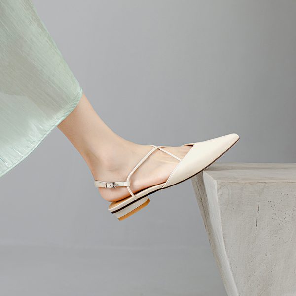 Pointed Cross-Strap Closed-Toe Flat Sandals for Women â€“ Genuine Leather Outdoor Summer Footwear 2024, French Style