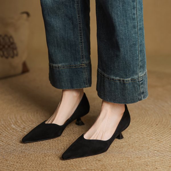 Pointed Toe Apricot Women's High Heels - Elegant Thin Heels for Spring 2025, Versatile Commuter Style, Genuine Leather