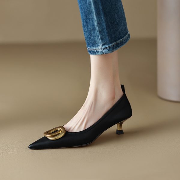 Pointed Toe Stiletto High Heels in Genuine Leather - Commuting Style Shallow Mouth Flats for Effortless Chic Elegance