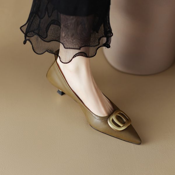 Pointed Toe Stiletto High Heels in Genuine Leather - Commuting Style Shallow Mouth Flats for Effortless Chic Elegance
