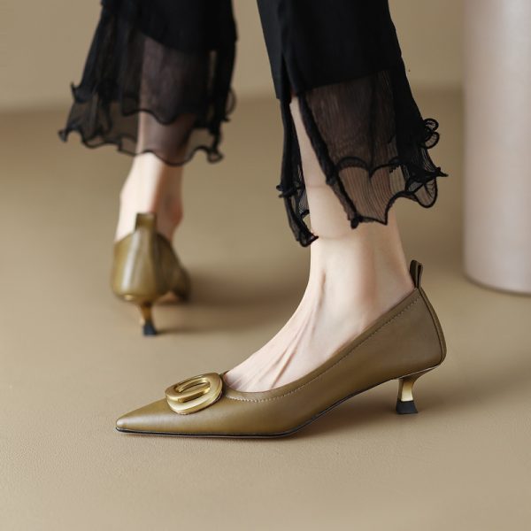 Pointed Toe Stiletto High Heels in Genuine Leather - Commuting Style Shallow Mouth Flats for Effortless Chic Elegance