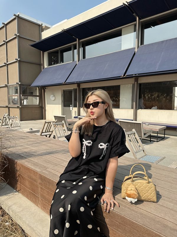 Polka Dot Black and White Color-Blocking Slim-Fit Women's Skirt - Versatile Spring and Summer Style, 2024 Niche Design, Y2K Fashion