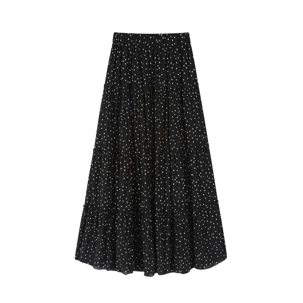 Polka Dot High-Waisted A-Line Long Skirt in Black - Flowy Summer Fashion, Y2K Style, Versatile for Any Occasion