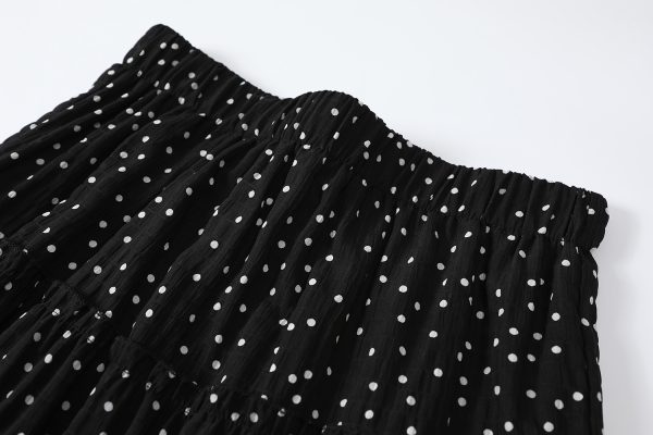 Polka Dot High-Waisted A-Line Long Skirt in Black - Flowy Summer Fashion, Y2K Style, Versatile for Any Occasion