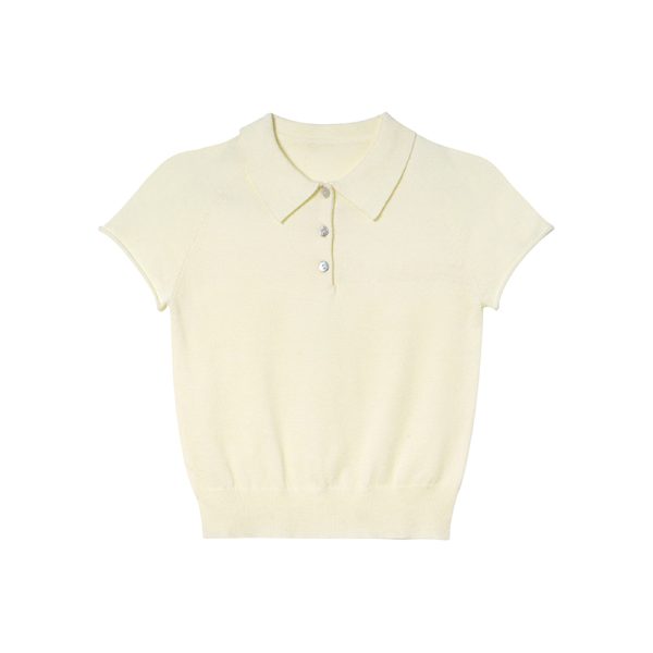 Polo Collar Raglan Sleeve Knitted Short Sleeve T-Shirt for Women - Slim Fit Summer 2025 Essential Top, Casual Chic Style