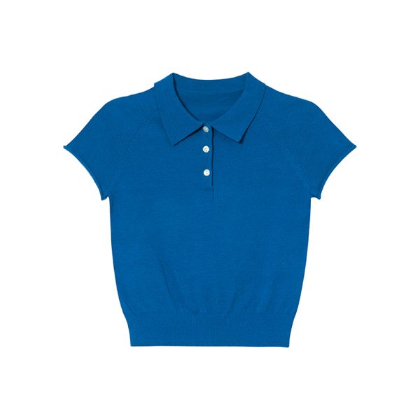 Polo Collar Raglan Sleeve Knitted Short Sleeve T-Shirt for Women - Slim Fit Summer 2025 Essential Top, Casual Chic Style