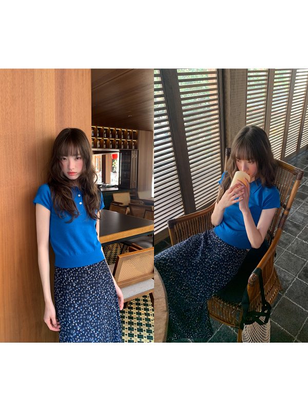 Polo Collar Raglan Sleeve Knitted Short Sleeve T-Shirt for Women - Slim Fit Summer 2025 Essential Top, Casual Chic Style