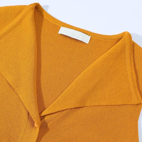 Pumpkin-Colored Sleeveless Knitted T-Shirt with Fitted Waist and Pleated Vest Detail for Women - Perfect for Fall Fashion