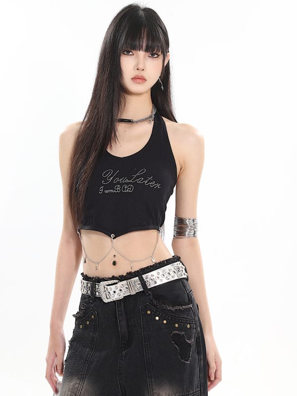 Pure Desire Chain Neckline Hot Girl Tank Top - Niche Design for 2024 Early Spring - Trendy 90s Inspired Style