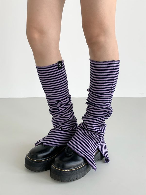 Purple-Black Striped Split Socks - Versatile Casual Taro Mud Design for Trendy Y2K Style
