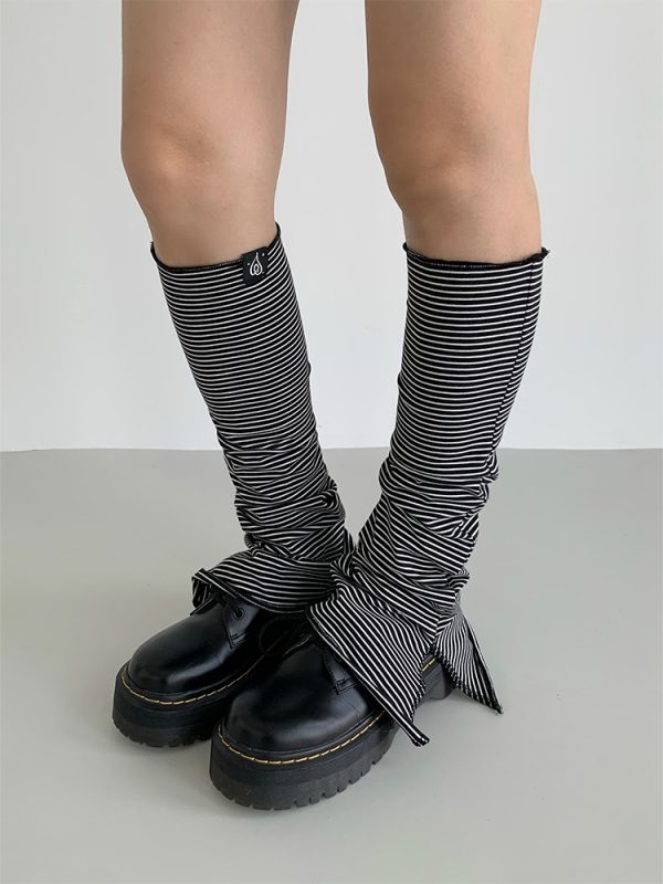 Purple-Black Striped Split Socks - Versatile Casual Taro Mud Design for Trendy Y2K Style