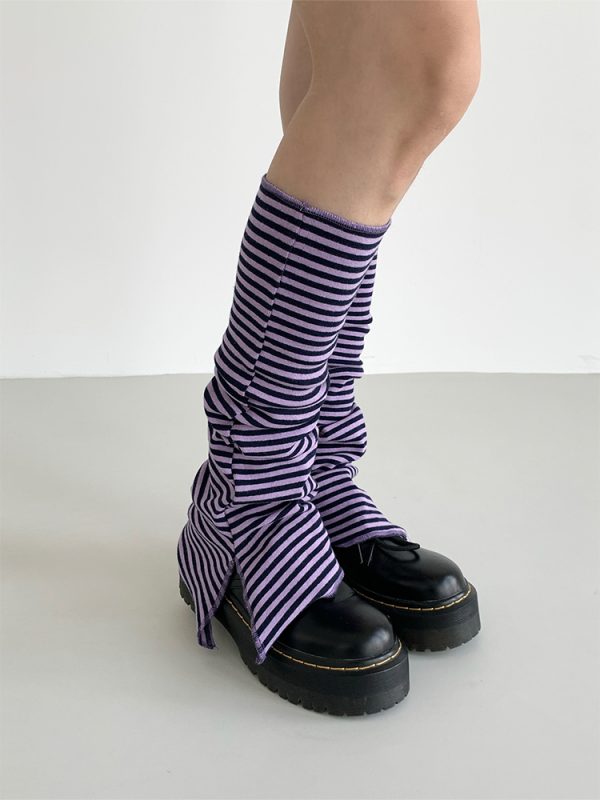 Purple-Black Striped Split Socks - Versatile Casual Taro Mud Design for Trendy Y2K Style