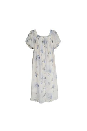 Purple Dream Butterfly Tie-Dye Tassel Short Sleeve Dress for Women - Summer Loose Fit Puff Sleeve Square Neck Fashion Dress