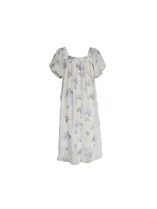 Purple Dream Butterfly Tie-Dye Tassel Short Sleeve Dress for Women - Summer Loose Fit Puff Sleeve Square Neck Fashion Dress