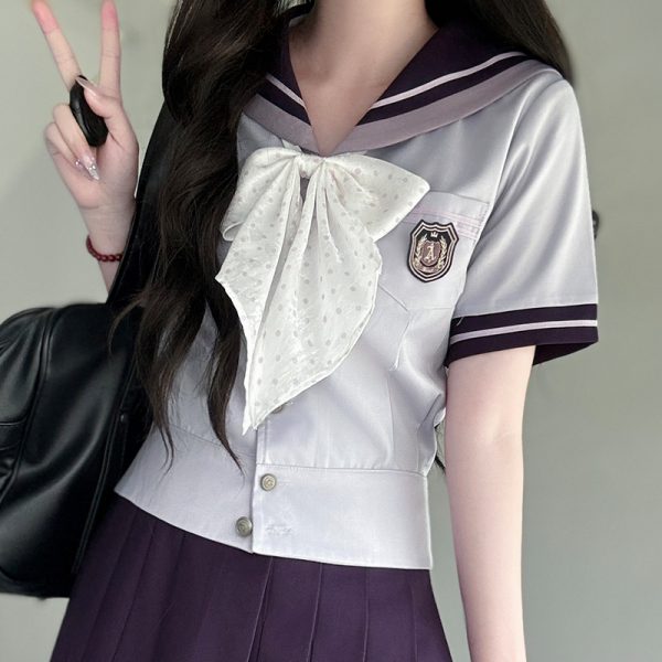 Purple Pudding Bear JK Uniform Sailor Suit - Japanese College Style Waist-Defined Navy Collar Set for Trendy Y2K Fashion