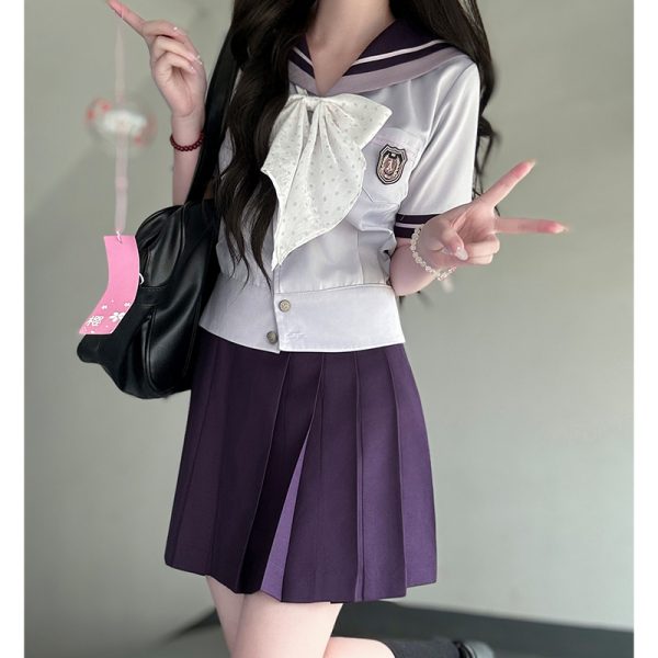 Purple Pudding Bear JK Uniform Sailor Suit - Japanese College Style Waist-Defined Navy Collar Set for Trendy Y2K Fashion
