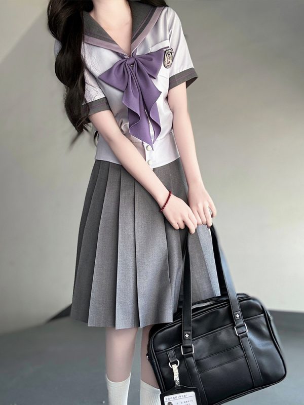 Purple Pudding Bear JK Uniform Sailor Suit - Japanese College Style Waist-Defined Navy Collar Set for Trendy Y2K Fashion