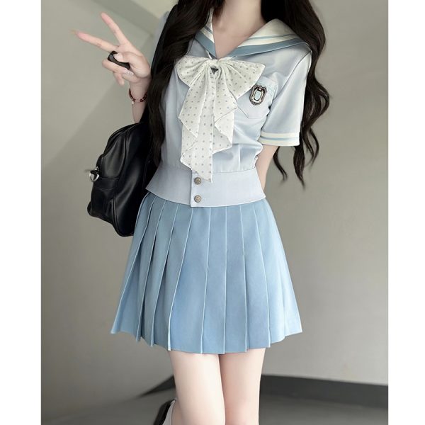 Purple Pudding Bear JK Uniform Sailor Suit - Japanese College Style Waist-Defined Navy Collar Set for Trendy Y2K Fashion