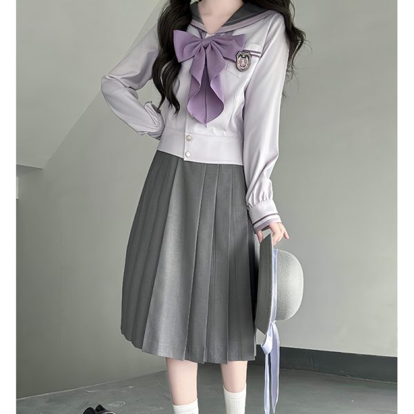Purple Pudding Bear JK Uniform Sailor Suit - Japanese College Style Waist-Defined Navy Collar Set for Trendy Y2K Fashion