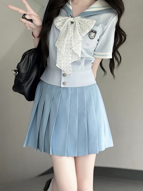 Purple Pudding Bear JK Uniform Sailor Suit - Japanese College Style Waist-Defined Navy Collar Set for Trendy Y2K Fashion