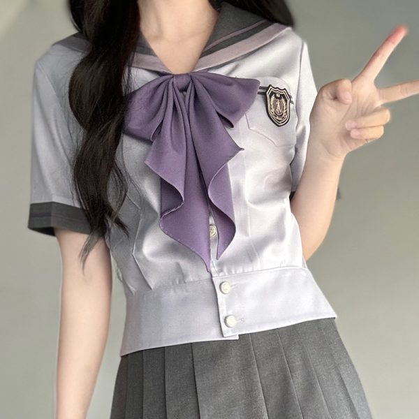 Purple Pudding Bear JK Uniform Sailor Suit - Japanese College Style Waist-Defined Navy Collar Set for Trendy Y2K Fashion