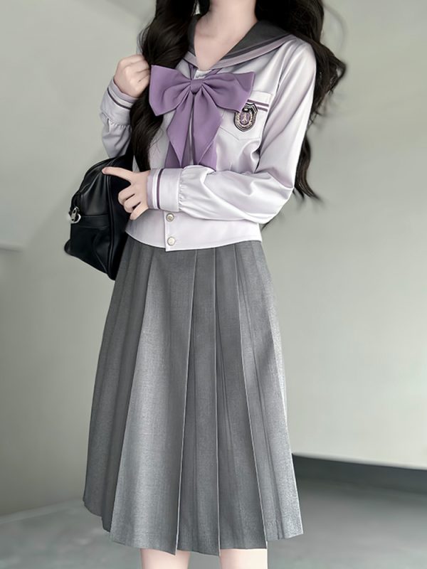 Purple Pudding Bear JK Uniform Sailor Suit - Japanese College Style Waist-Defined Navy Collar Set for Trendy Y2K Fashion