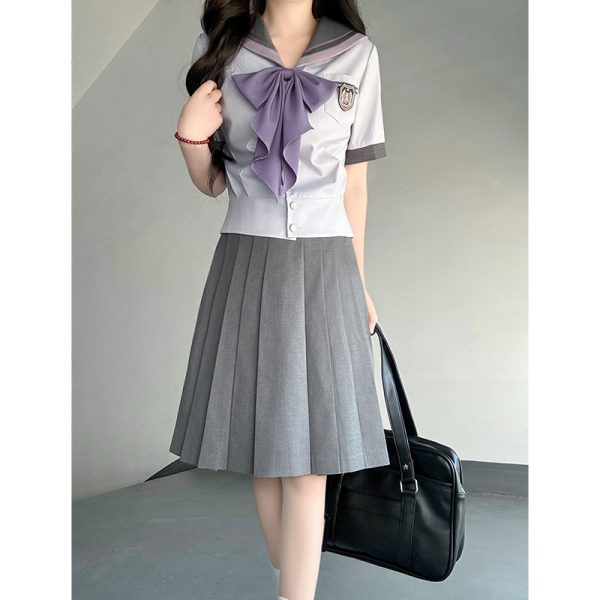Purple Pudding Bear JK Uniform Sailor Suit - Japanese College Style Waist-Defined Navy Collar Set for Trendy Y2K Fashion