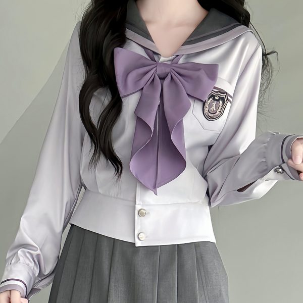 Purple Pudding Bear JK Uniform Sailor Suit - Japanese College Style Waist-Defined Navy Collar Set for Trendy Y2K Fashion