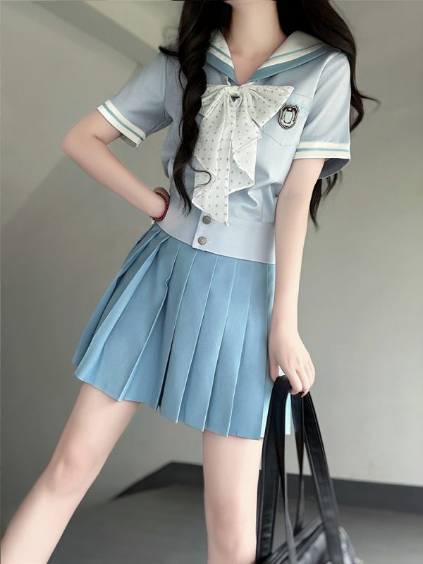 Purple Pudding Bear JK Uniform Sailor Suit Set - Short Sleeve College Style with Navy Collar for Girls