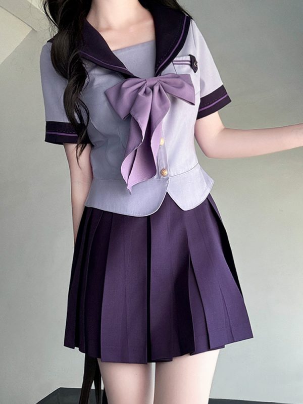 Purple Pudding Bear JK Uniform Sailor Suit with Dotted Navy Collar, College Style, Waist-Defining Slim Fit, Y2K Aesthetic