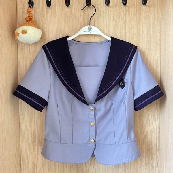 Purple Pudding Bear JK Uniform Sailor Suit with Dotted Navy Collar, College Style, Waist-Defining Slim Fit, Y2K Aesthetic