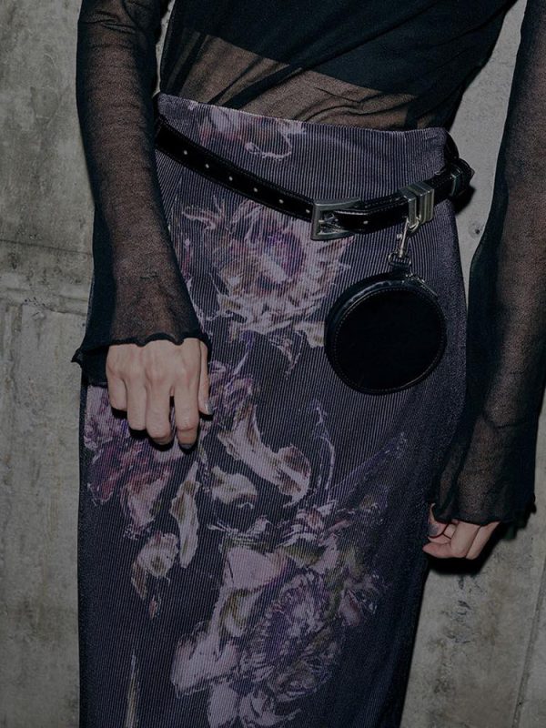 Purple Rose Print Vintage High Waist Split Midi Skirt for Women - H-Line Design, 90s Inspired Floral Style