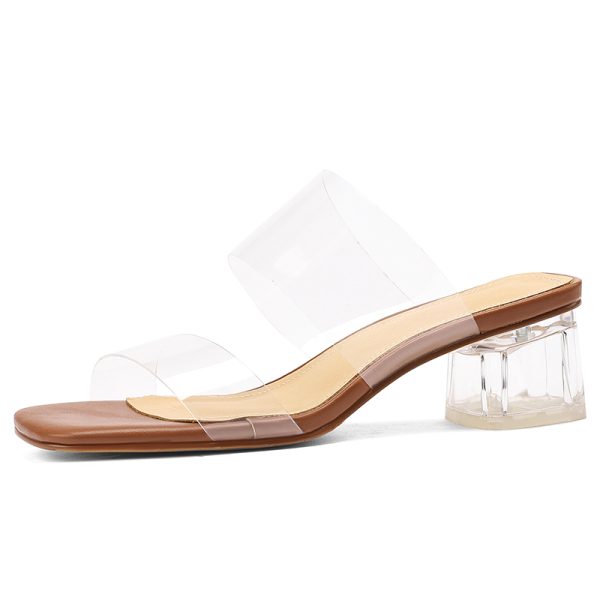 PVC Transparent One-Strap Open-Toe Slippers for Women - Summer Versatile Mid-Heel Sandals in Welfare Style, Y2K Fashion