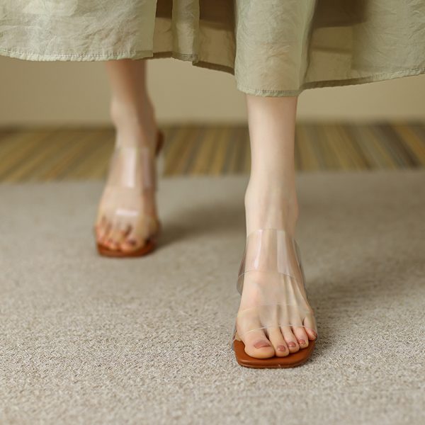 PVC Transparent One-Strap Open-Toe Slippers for Women - Summer Versatile Mid-Heel Sandals in Welfare Style, Y2K Fashion