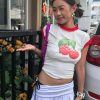 Raspberry Print Red Lace Trim Short Sleeve Top - Slim Fit Pure Cotton Women's Korean Style Fashion