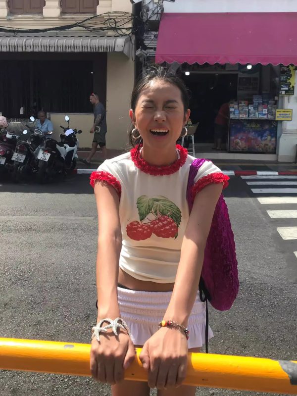 Raspberry Print Red Lace Trim Short Sleeve Top - Slim Fit Pure Cotton Women's Korean Style Fashion