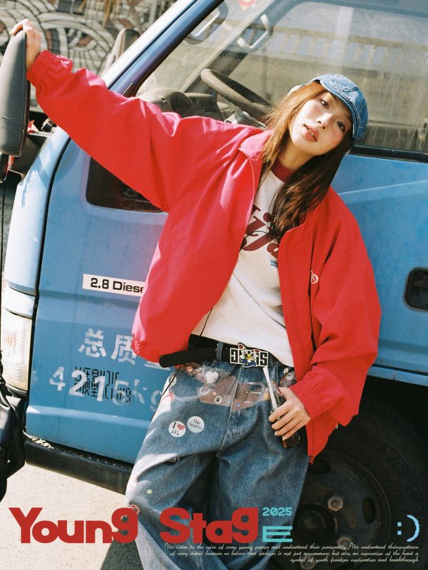 Red American Retro Letter Print Work Jacket for Women - Loose Fit Versatile Spring Jacket in Casual Style