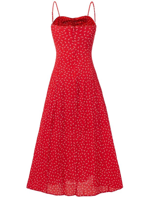Red Floral Spaghetti Strap Dress for Women - 2025 Summer Ruffled Beach Vacation Dress in 90s Style
