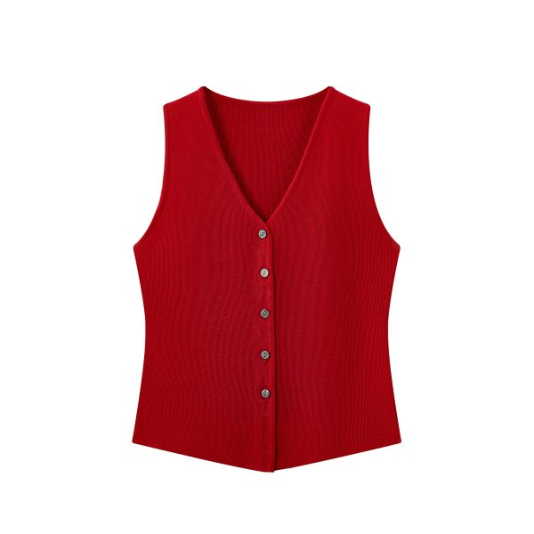 Red Hong Kong Style Sleeveless Top for Women - Summer V-Neck Slim Knit Vest - Casual Chic Fashion Essentials